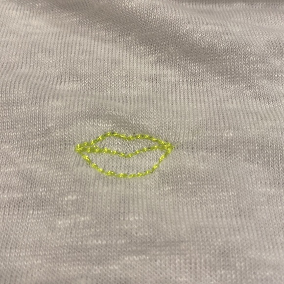 NWT Chaser Burnout White Tee with Embroidered Neon Lips - Picture 4 of 7